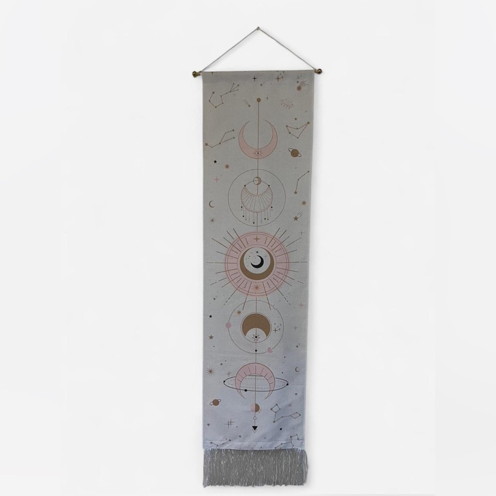 Celestial Wall Hanging Tapestry in Pink and Gray